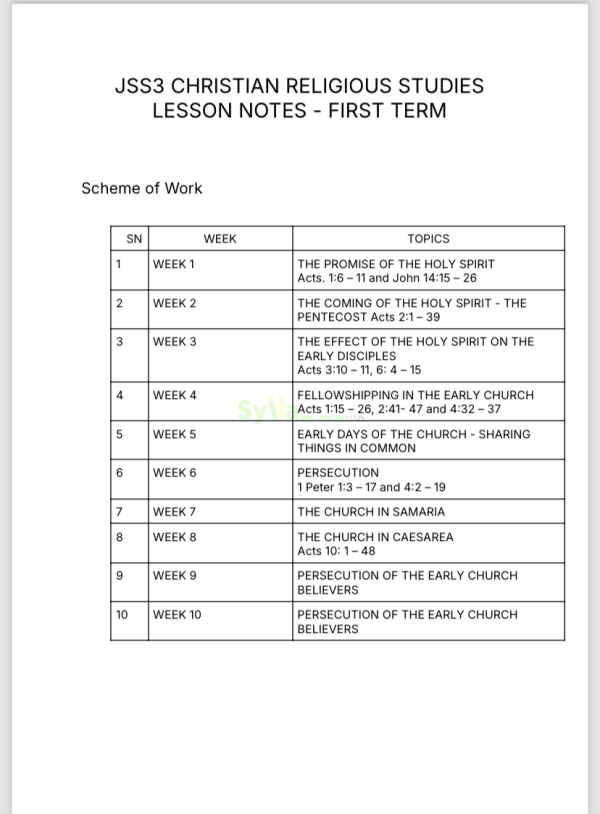 JSS3 Christian Studies Lesson Notes | 1st, 2nd and 3rd Term | PDF ...