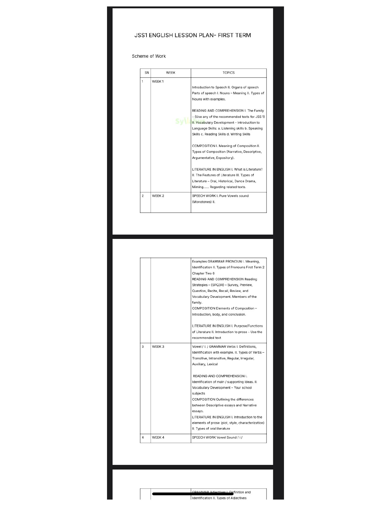 Jss1 English Studies Lesson Plan | 1st, 2nd & 3rd Term | Get PDF ...