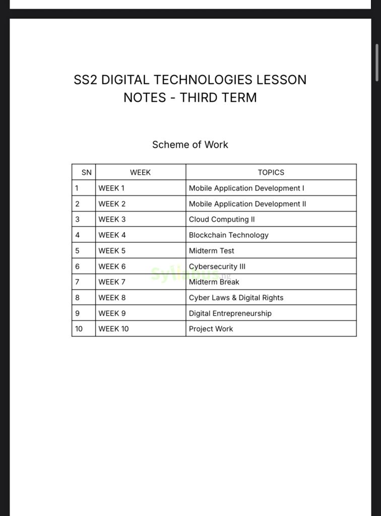 SSS2 Digital Technology Lesson Notes|1st, 2nd & 3rd term - syllabus.ng